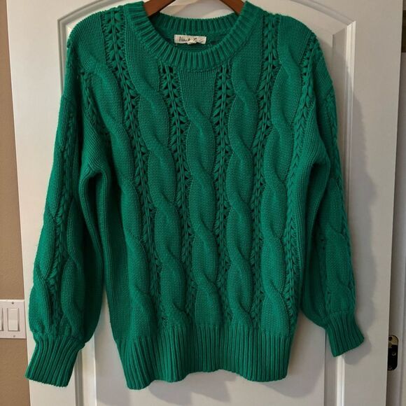 VINE & LOVE chunky knit sweater green women’s sz large St.‎ Patrick’s Day - Picture 2 of 8